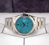 Rolex Date 34mm Ladies Baby Blue Dial Oyster Steel Watch 15000